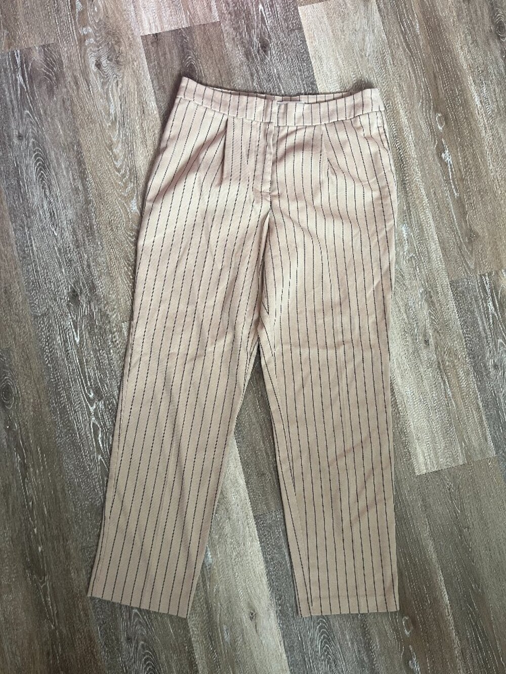 Light Tan/Beige Pinstripe Chinos Straight Leg Cropped Pants